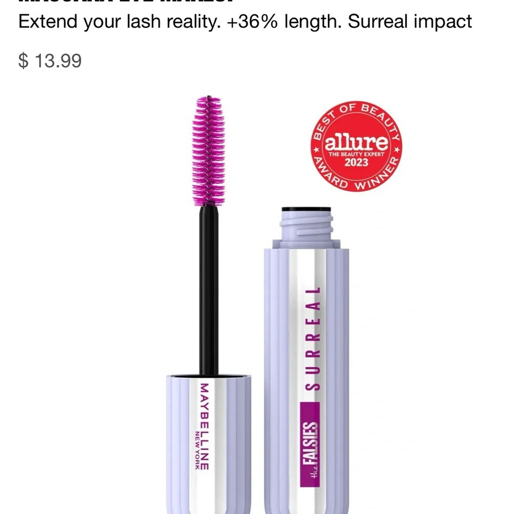 Lot of 2-Maybelline Falsies SURREAL Washable Extensions Mascara- Blackest Black